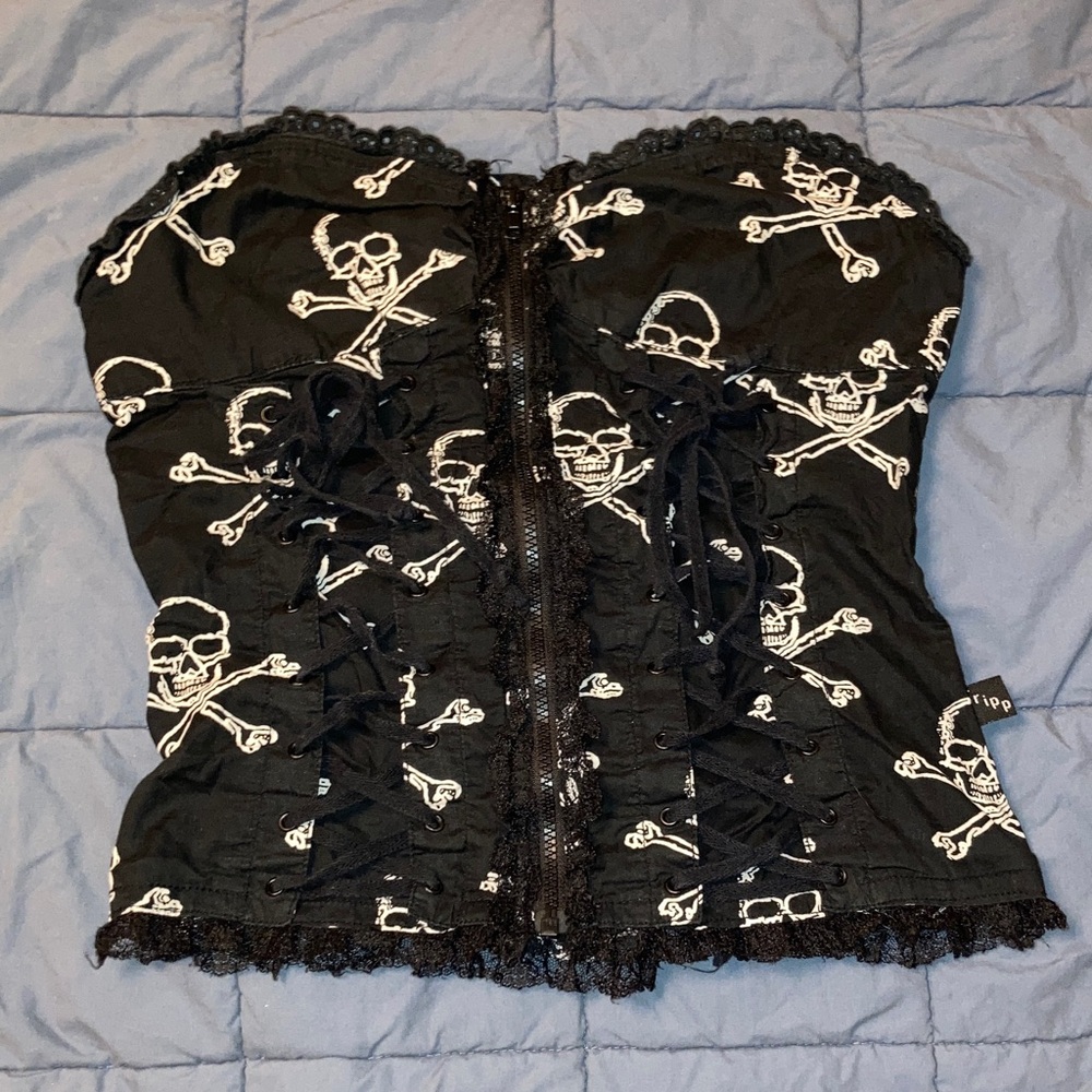 Vintage Tripp NYC Black and White Skull Cotton Corset Top